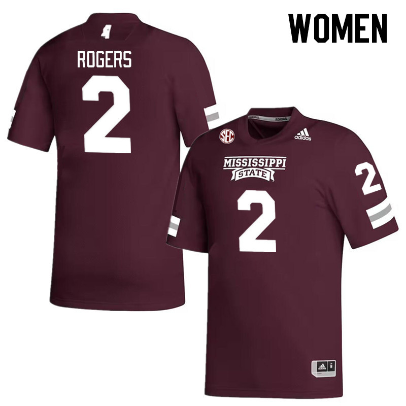 Women #2 Will Rogers Mississippi State Bulldogs College Football Jerseys Stitched Sale-Maroon